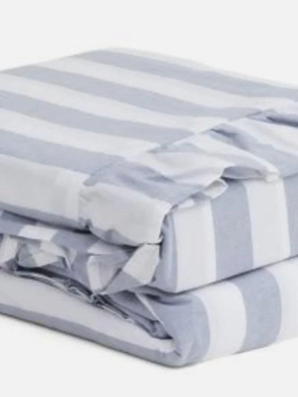 Brooks Brothers KING Size Cotton Duvet Set blue/white broad stripe ruffle edge